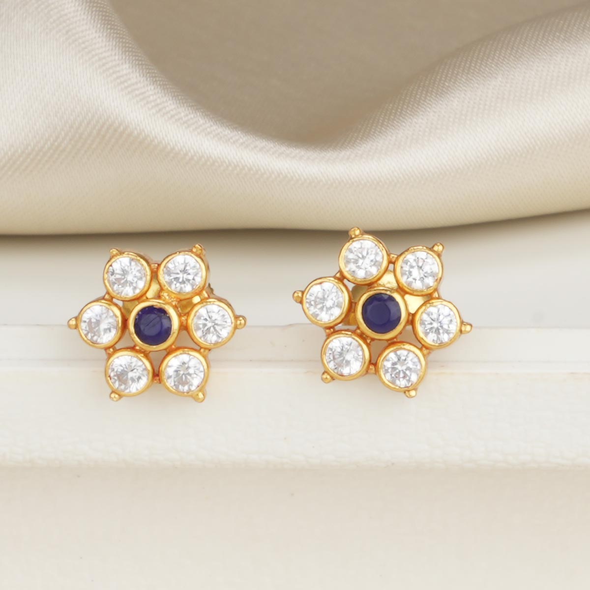 Shop Light Blue Stone White Polish Earrings Online at Best Price | Cbazaar